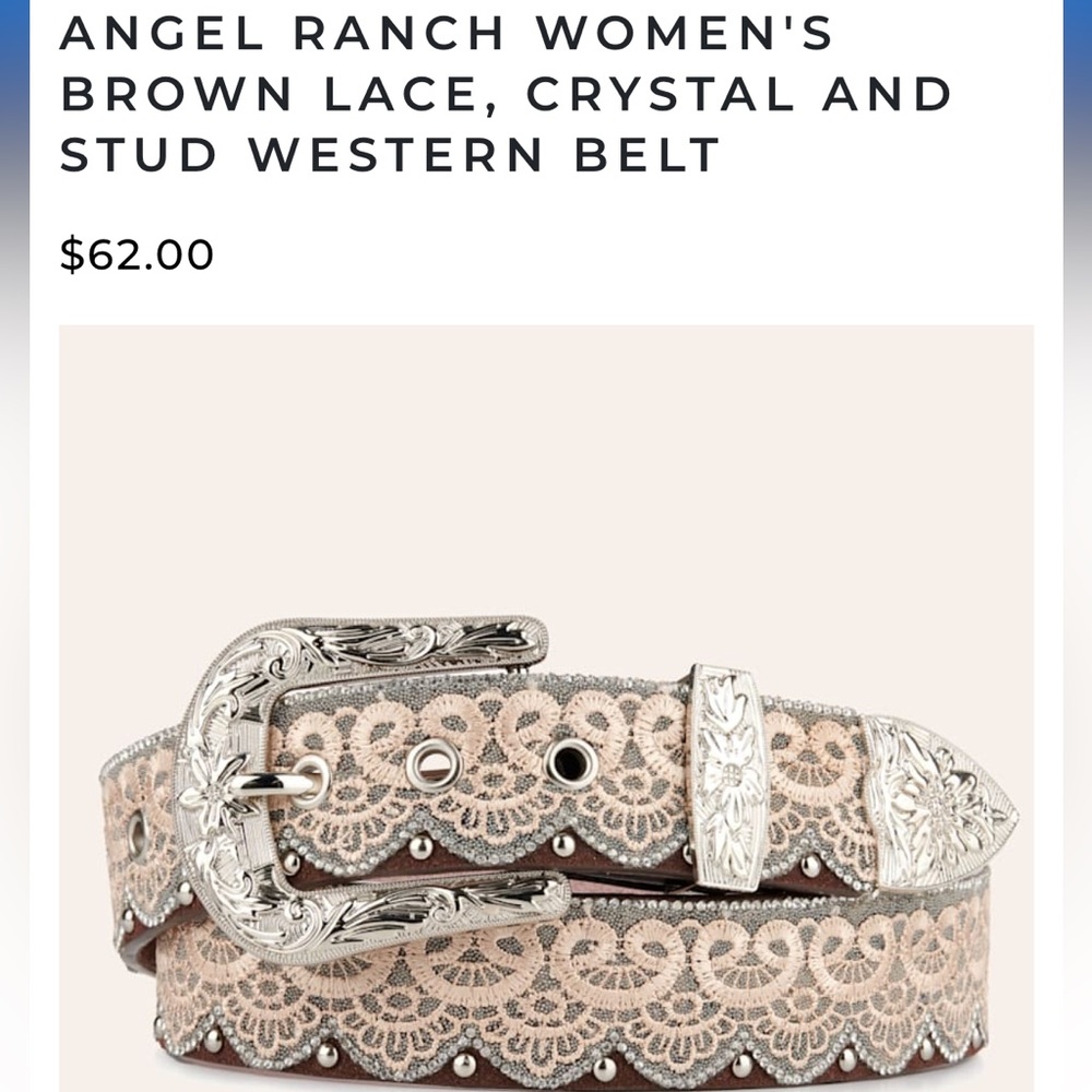 Angel Ranch western belt with lace and crystal details